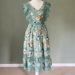 Joyfolie Teal Rose Tea Dress NWT